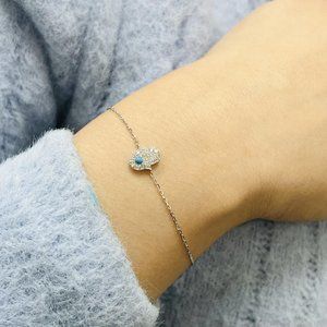 Rachel Koen Diamond Hamsa Bracelet 14k White Gold 0.15cttw